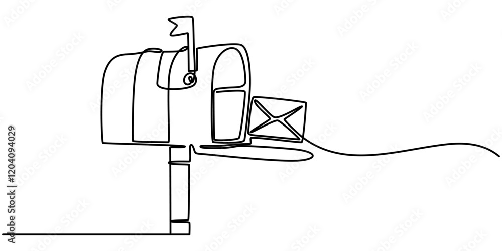 Poster mailbox. continuous line drawing of a mailbox. editable stroke, hand drawn mailing box stock illustr