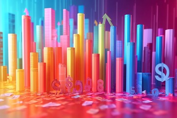 Obraz premium Colorful financial growth charts, rising economy, data visualization, abstract background, business success