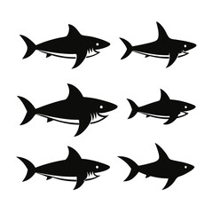 Simple Black and White Shark Silhouettes icon set
