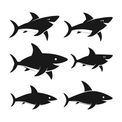 Simple Black and White Shark Silhouettes icon set