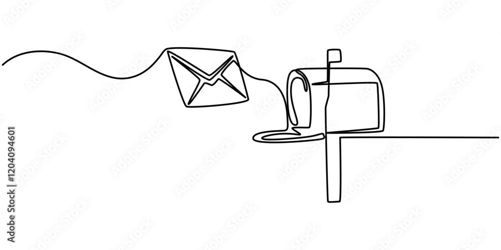 Poster mailbox. continuous line drawing of a mailbox. editable stroke, hand drawn mailing box stock illustr