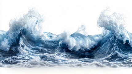 Dramatic Ocean Waves Crashing White Background Powerful Nature Scene Blue Water