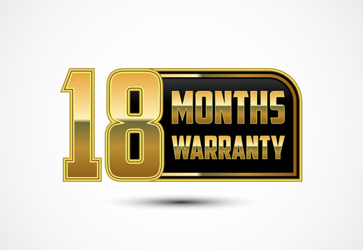 Luxury 18 months warranty label, badge, icon with gold and black color