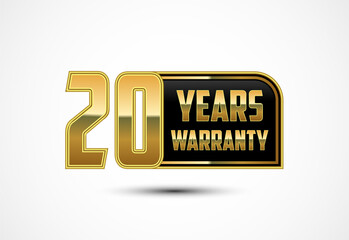 Luxury 20 years warranty label, badge, icon with gold and black color