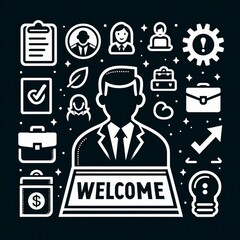 Employee Onboarding with Welcome Mat and Briefcase Icons
