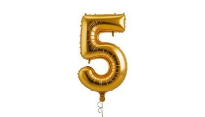 Gold number five balloon.