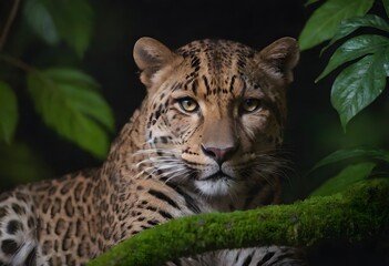 Fototapeta premium Graceful and Rare: Leopard Roaming the Dense Jungle.
