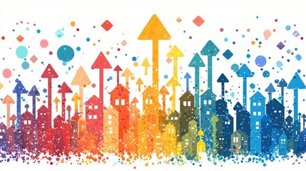 Obraz premium Colorful Cityscape Rising Upward Growth Progress Development Success