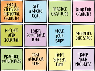 Small steps for personal growth - set of inspirational notes with tips and guidelines.
