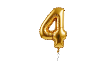 Golden number four balloon.