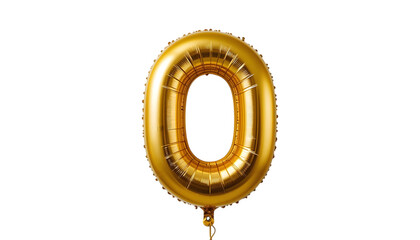 Golden number zero foil balloon on black background.