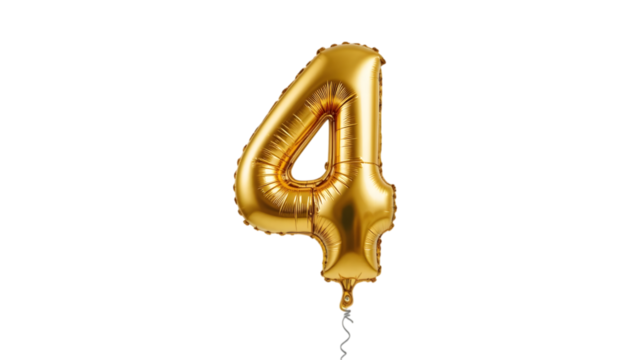 Golden number four balloon.