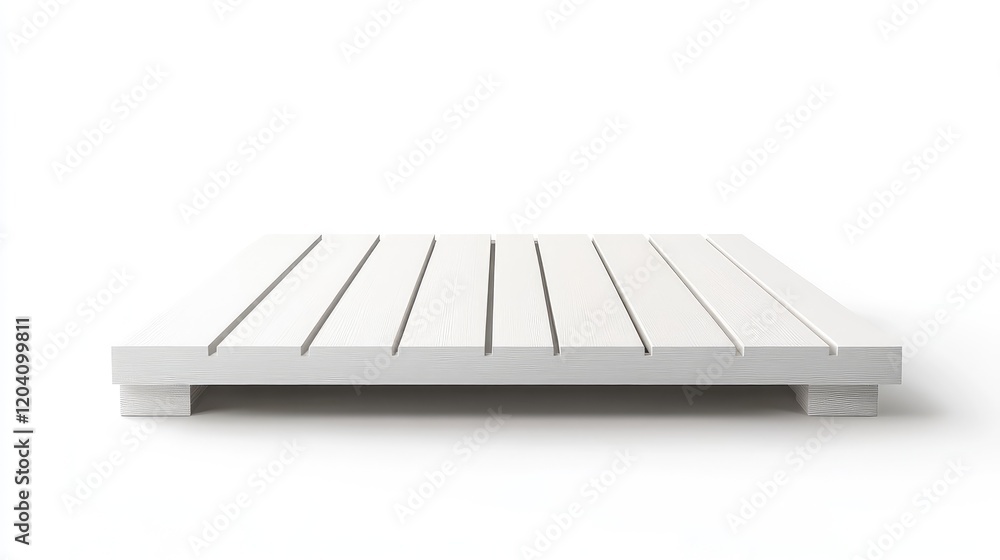 Poster minimalist white wooden platform with slats on a plain background, showcasing a clean and simple des
