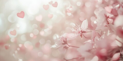 Dreamy pink and white heart bokeh background