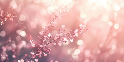 Fototapeta premium Dreamy pink and white heart bokeh background