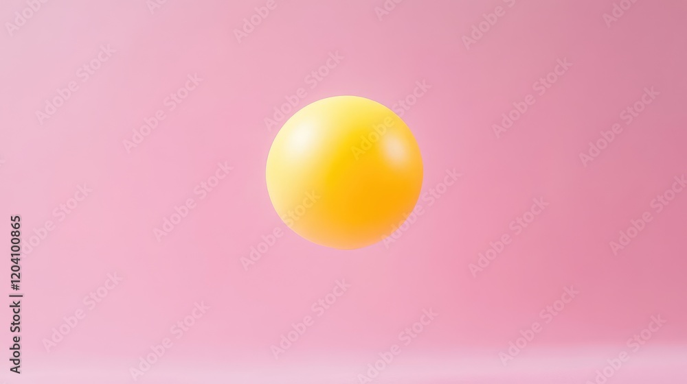 Poster yellow sphere floating against a soft pink background with copy space for text