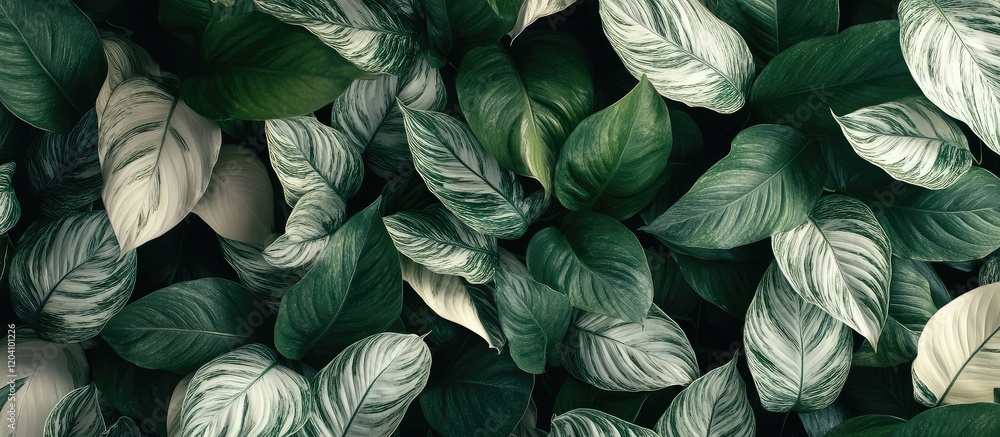 Poster green foliage background with various shades of leaves creating a textured pattern copy space