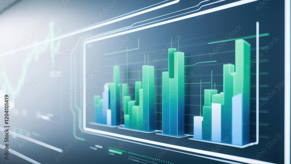 Poster high tech interface displaying fluctuating virtual asset graphs, ideal for branding and financial an