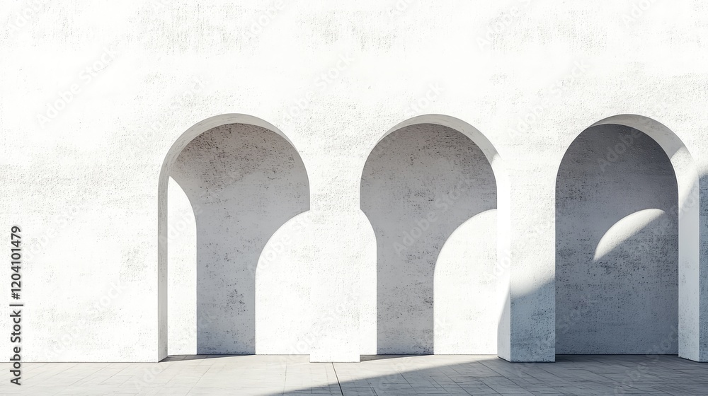 Aufkleber minimalist architectural design featuring three arched openings on a textured white wall with shadow