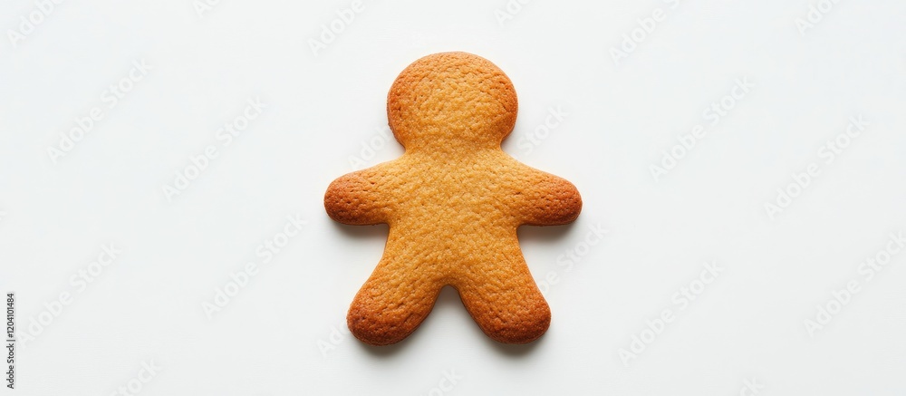 Poster gingerbread man cookie on white background with ample copy space for text placement