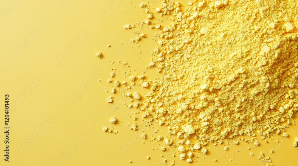 Poster yellow powder on a yellow background with fine and coarse textures and ample copy space for design p