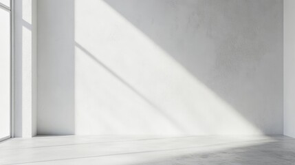 Obraz premium Minimalist empty interior space with white walls and natural light creating soft shadows, ideal for showcasing design elements, Copy Space
