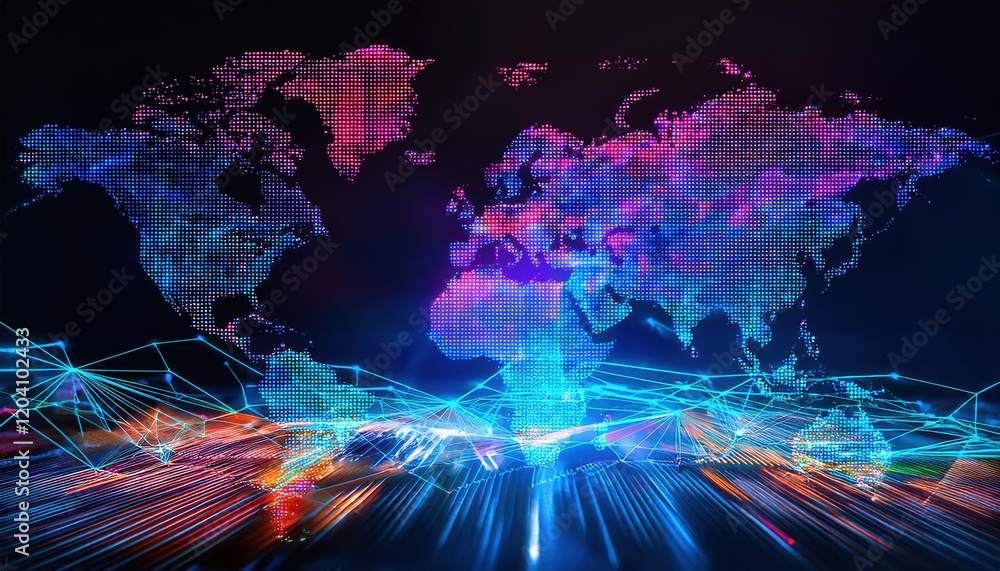 Aufkleber dynamic digital world map with glowing connections and data trends