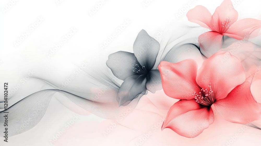 Aufkleber delicate flowers with flowing translucent petals in soft hues on a light background with copy space 