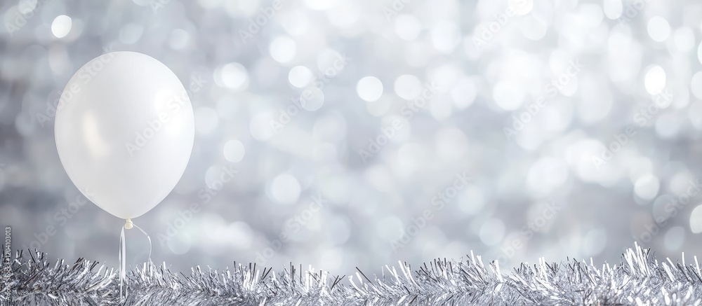 Poster white balloon on a silver background with bokeh effect and copy space for text