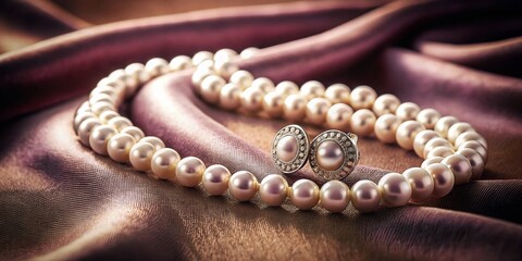 Obraz premium Vintage Pearl Jewelry: Elegant Necklace and Earrings Set
