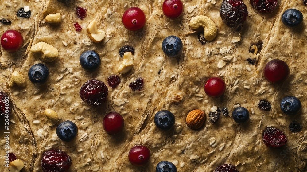 Poster mixed nuts and dried fruits scattered on a textured surface with copy space for text