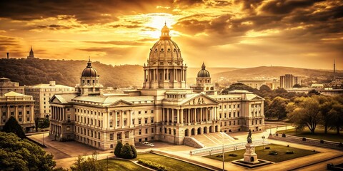 Vintage Pennsylvania State Capitol Building, Harrisburg, USA - Historic Architecture Photography