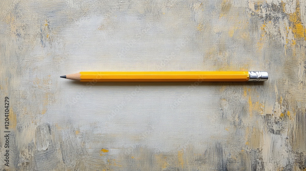 Poster yellow pencil on textured abstract background with copy space for text.