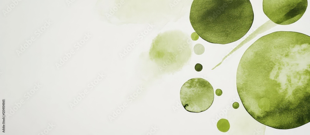 Poster green abstract watercolor circles design composition with ample copy space for text placement