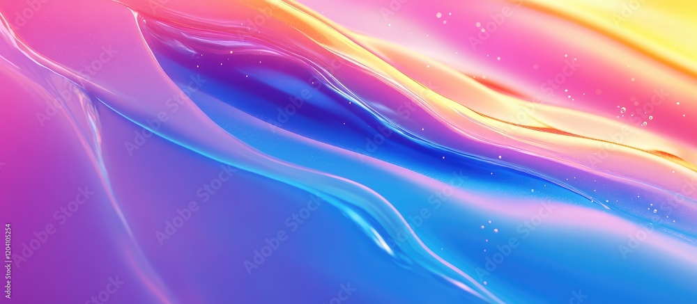 Poster abstract flowing waves in vibrant pink and blue gradient colors with smooth texture and copy space f
