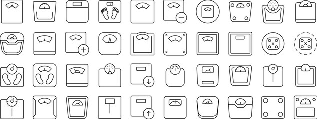 Set of Floor Scale Related Line Icons. Outline Signs for Graphic and Web Design, Apps, Adverts, Various Cards