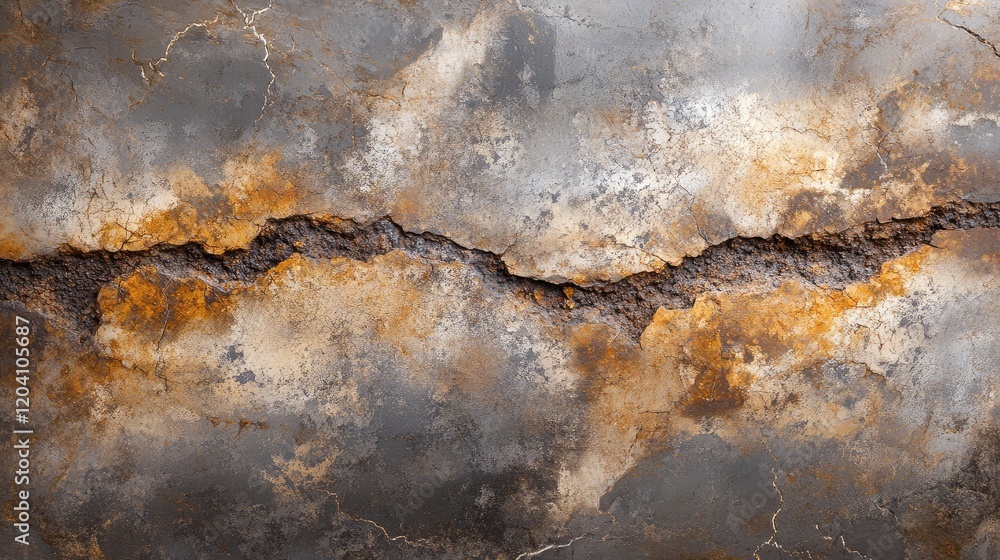Poster detailed close-up of cracked weathered concrete surface with rust and discoloration texture. copy sp