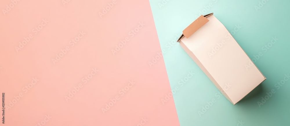 Poster empty cardboard box on pastel color background with copy space for branding or product placement.
