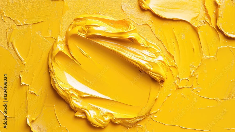 Poster bright yellow paint texture with thick layers and strokes on canvas providing vibrant color and copy