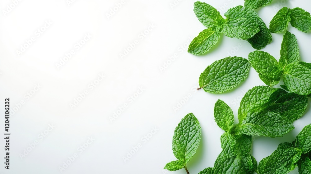 Poster fresh mint leaves on a light background with copy space for text or graphics