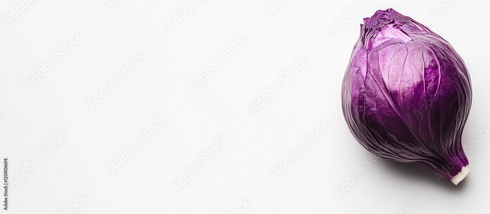 Poster fresh purple cabbage on white background with copy space for text or graphics