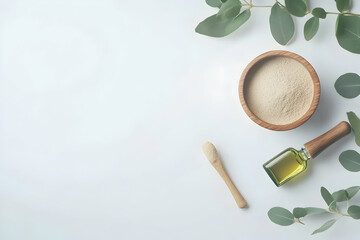 Sandalwood powder with a mortar and pestle on a white background
