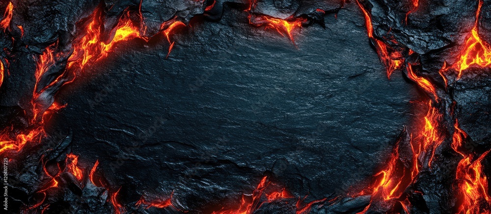 Poster Lava rock frame with dark water background and copy space for text overlay