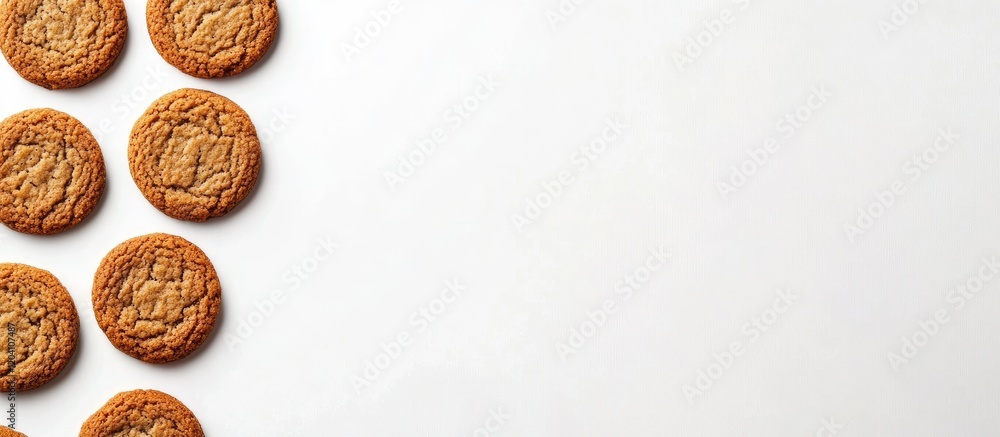 Poster freshly baked cookies on a white background with copy space for text placement.