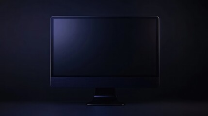 Fototapeta premium Dark room, blank desktop monitor, screen mockup, website design