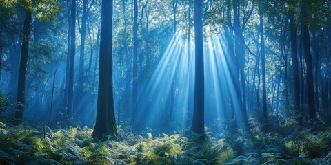 Obraz premium Ethereal blue light in enchanted forest