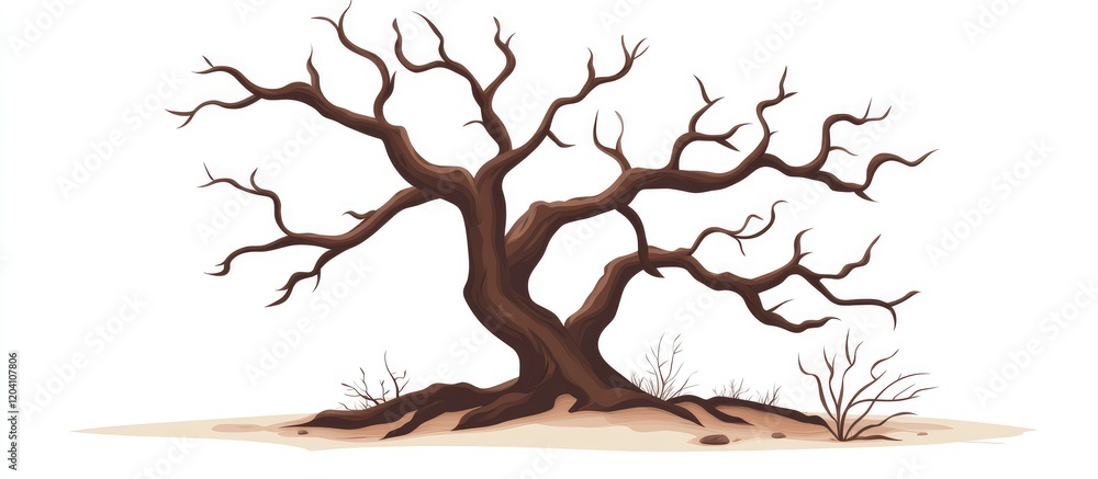 Poster dry twisted tree with bare branches on isolated background suitable for various design projects copy