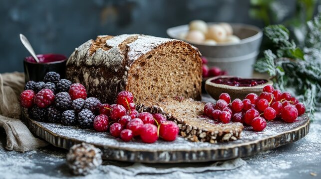 Authentic Latvian Rupjmaizes Kartojums Dessert with Rye Bread and Berries in Rustic Baltic Kitchen Setting