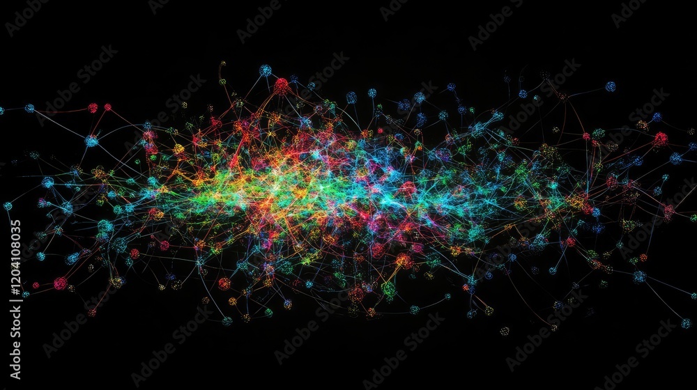 Fototapete Abstract colorful vector network structure on black background with copy space for text and designs.