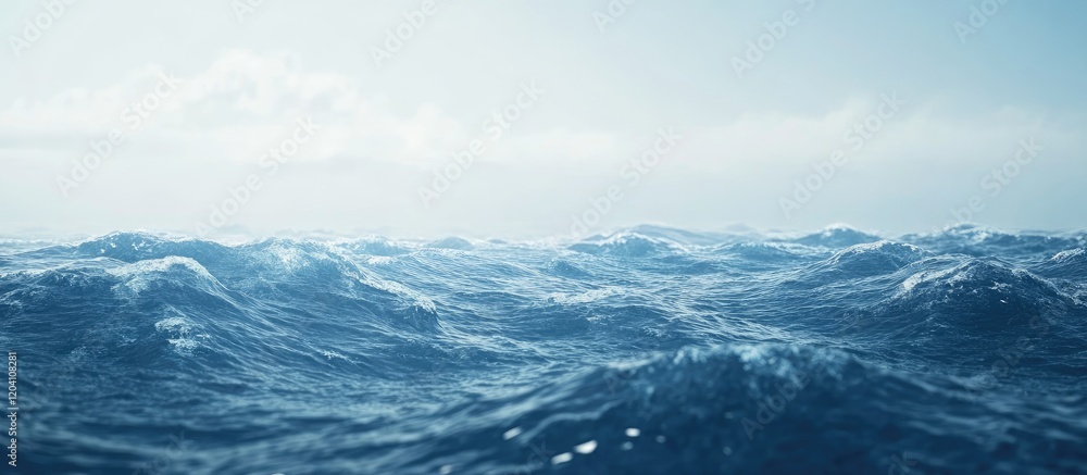 Poster calm ocean surface with gentle waves under a clear sky and soft clouds in the background features co